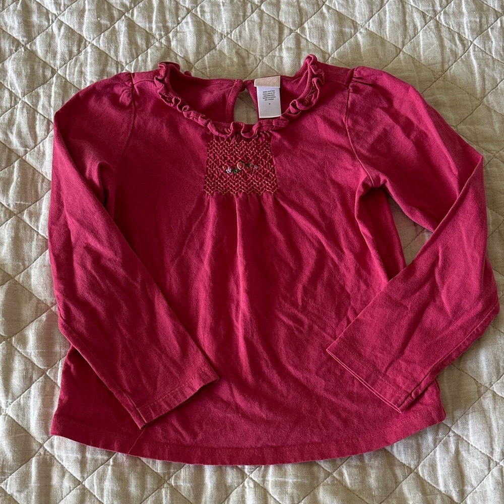 Janie and Jack Pink Long Sleeve Top with Ruffle Detail